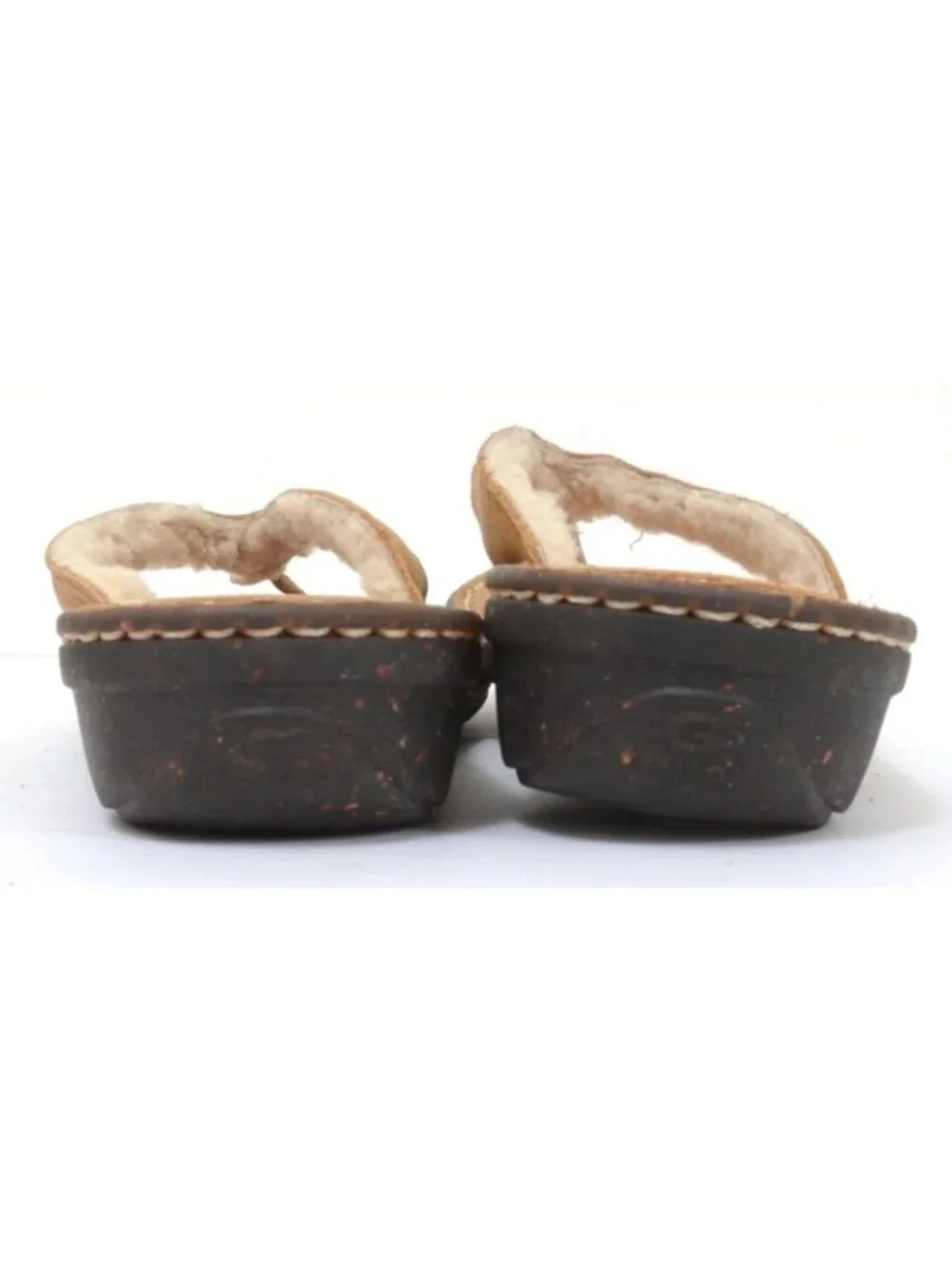 UGG Womens 10 Shearling Fur Leather Flip Flop Thong Slip-On Sandal Wedge